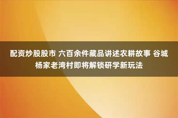 配资炒股股市 六百余件藏品讲述农耕故事 谷城杨家老湾村即将解锁研学新玩法